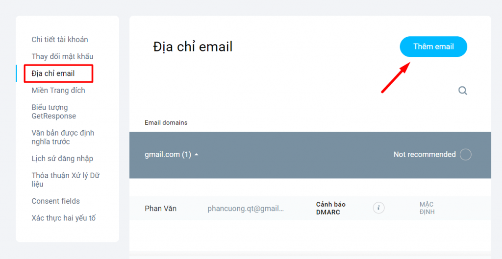 Đổi mail Getresponse