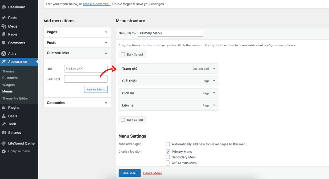 Tạo menu trong wordpress người mới - Phan Văn Cương - Tadola.vn (2)